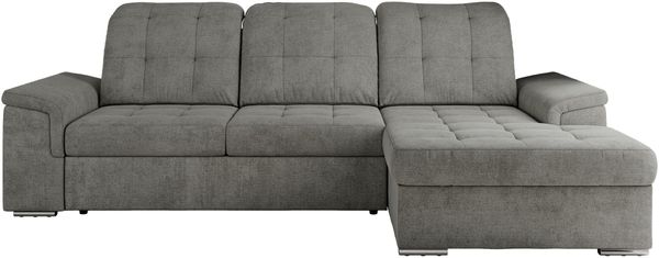L-förmige Ecksofa mit gesteppter Sitzfläche und Rückenlehne, verstellbare Rückenkissen, Schlaffunktion und Bettkasten - MADRITO - Grau Stoff - rechte Seite Bild 5