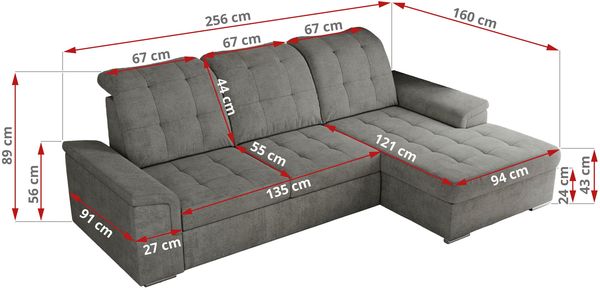 L-förmige Ecksofa mit gesteppter Sitzfläche und Rückenlehne, verstellbare Rückenkissen, Schlaffunktion und Bettkasten - MADRITO - Grau Stoff - rechte Seite Bild 8