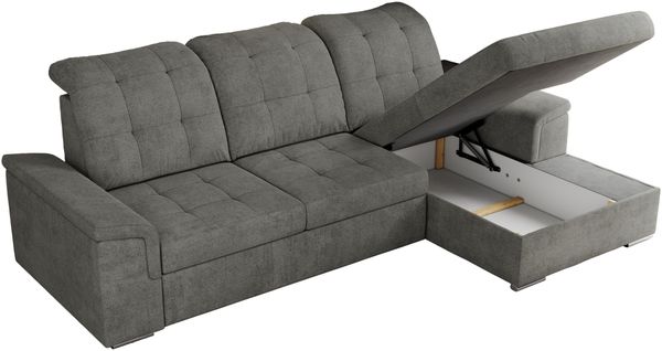 L-förmige Ecksofa mit gesteppter Sitzfläche und Rückenlehne, verstellbare Rückenkissen, Schlaffunktion und Bettkasten - MADRITO - Grau Stoff - rechte Seite Bild 6