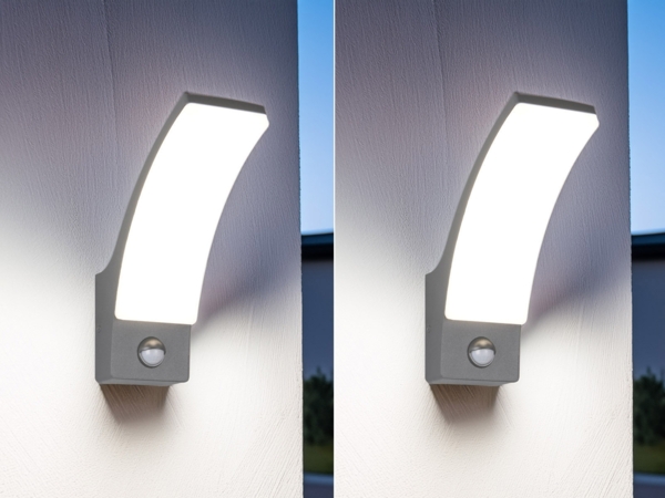2er Set LED Außenwandleuchten mit Bewegungsmelder in Anthrazit, Höhe 22,5cm