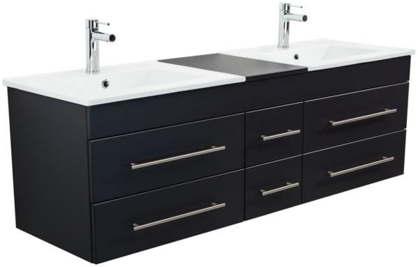 Badmöbel Milano XL 172cm Doppel- Waschtisch SoftClose schwarz : Schwarz
