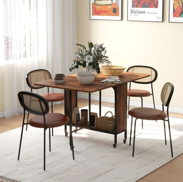 Klappbarer Esstisch 130 x 80 x 74 cm in Rustic Brown mit Ablagefläche und Rollen