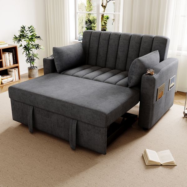 2-Sitzer Schlafsofa B 136 x T 162 x H 84 cm, grau, aus Baumwoll-Leinenstoff