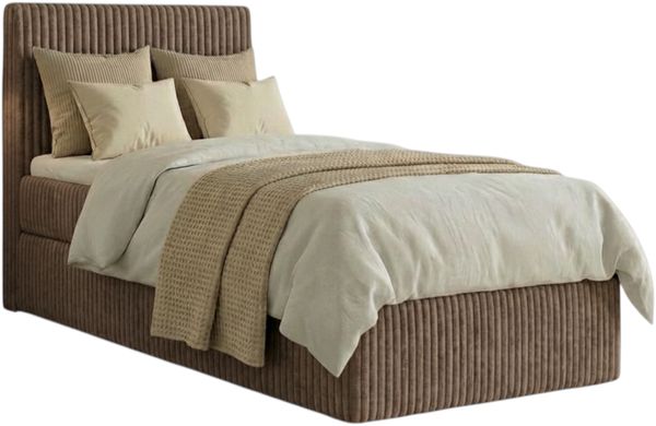 Boxspringbett RALFI 80 x 200 cm (Rechte Seit) mit Bettkästen, Bonell-Matratze H4 und T25-Topper. Farbe: Braun Bild 2