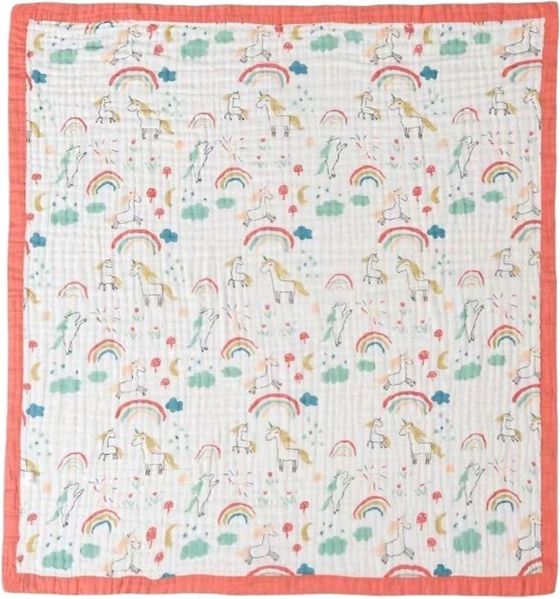 Baby Krabbeldecke » weiche Decke aus 100% Baumwolle » Babydecke 110x110cm » für Babys & Kleinkinder - Einhorn