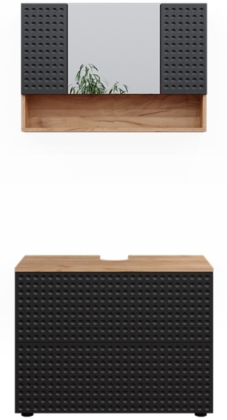 Badmöbel-Set Irma Anthrazit gepunktet 2 Teile, Unterschrank 80 cm Vicco