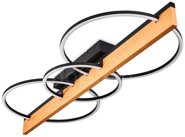 hofstein Deckenleuchte dimmbare Deckenlampe aus Holz/Metall/Kunststoff in Natur/Schwarz/Weiß, LED wechselbar, 3000 Kelvin, im skandinavischen Design, dimmbar über Lichtschalter, LED 36 Watt
