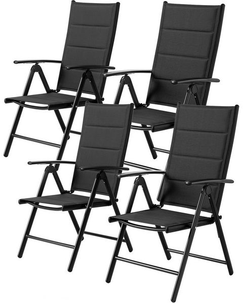TLGREEN Gartenstuhl Hochlehner Klappbar,2er Set Aluminium Balkonstuhl, (mit Gesteppte Rückenlehne & Sitzfläche,7-Fach Verstellbar,Bis 120 kg, 4 St), utdoor Esszimmerstuhl, Armlehnen Klappstuhl