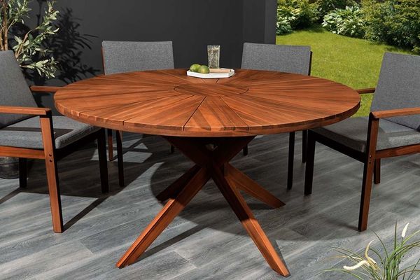riess-ambiente Gartentisch KOPENHAGEN 140cm braun - Akazienholz, Massiv, honey finish, wetterfest (Einzelartikel, 1-St), Runder Outdoortisch für 6 Personen - ideal für Terrasse oder Balkon