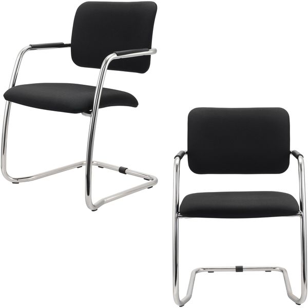 bümö Schwingstuhl mit Armlehne, Vollpolster im 2er Set - Ergonomische Freischwinger Stühle stapelbar, Stuhl für Besprechung & Konferenzraum Besucherstuhl für Wartezimmer & Messe, SBP2-D
