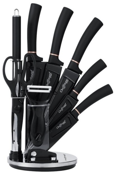 Messer Kochmesser Messerset mit Messerständer 9-tlg. Rungassi Schwarz KS11 Bild 4