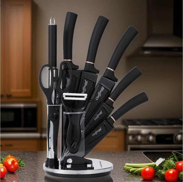 Messer Kochmesser Messerset mit Messerständer 9-tlg. Rungassi Schwarz KS11 Bild 2