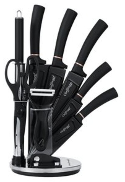Messer Kochmesser Messerset mit Messerständer 9-tlg. Rungassi Schwarz KS11 Bild 6