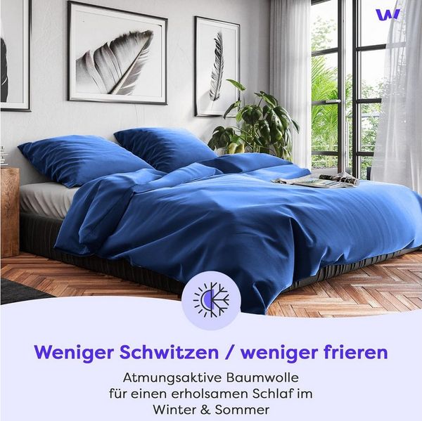 Wolkenfeld Bettwäsche Renforcé Bettwäsche Baumwolle - Natürlich weiches Schlafgefühl, Renforcé, 2 teilig, 135x200 cm, 155x220 & Übergrößen I inkl. Kissenbezüge 80x80 I uni