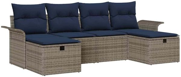 vidaXL Gartensofa-set mit Kissen 6 pcs Grau und Marineblau Poly-Rattan 3358924 Bild 2