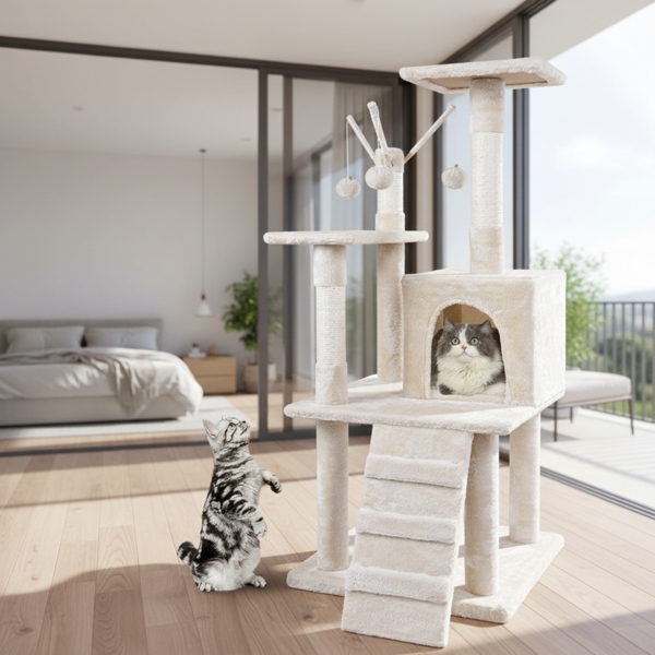 Kratzbaum 121CM Katzenbaum Beige Katzenkratzbaum Katzen Kletterbaum Spielbaum