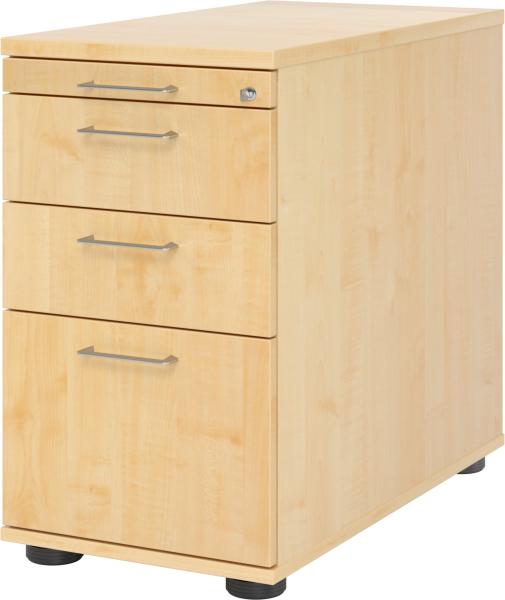 bümö Schreibtisch Schrank Büro mit Hängeregister für Hängeordner, Schubladenschrank Holz in Ahorn, Container mit Schubladen & Hängeregistratur - Schreibtisch Kommode mit Bügelgriffe, SC40-3-3-BS