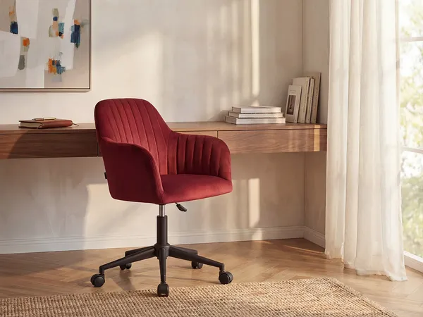 Vente-unique - ELEANA Office chair SamtStoff Rot - B 61,5 cm x H 89 cm79,5 cm x L 59 cm