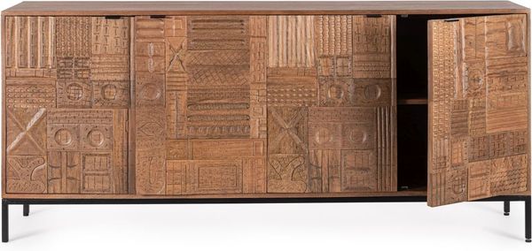 Sideboard Aidinka aus Mangoholz, Retro Chic Design, Braun, handgefertigte Fronten, 180 cm Bild 2