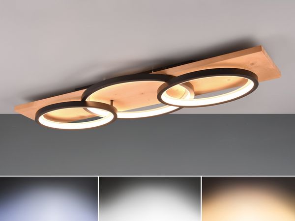 LED Deckenleuchte BARCA dimmbar Naturholz Metall Schwarz, Breite 97cm