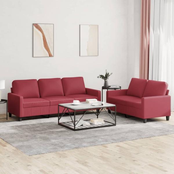 vidaXL 2-tlg. Sofagarnitur mit Kissen Weinrot Kunstleder 3201421