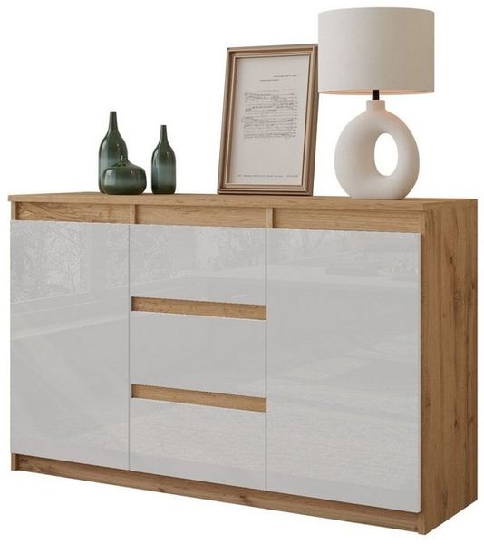 Furnica Kommode MIKEL, 3 Schubladen und 2 Türen - Votan Eiche H75cm B120cm T35cm (1 St)