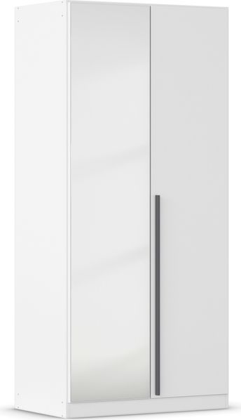rauch Kleiderschrank Alba, Drehtürenschrank, Garderobenschrank, 2-türig, mit Spiegel, mit 1 Kleiderstange, 1 Einlegeboden und Schubladeneinsatz, Farbe Weiß, Griffstange Grau metallic, Schwarz, 91x197x54cm Bild 3