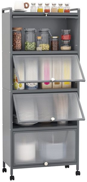 COSTWAY Hochschrank 5-stufig Küchenregal mit aufklappbaren PC-Türen & Rollen