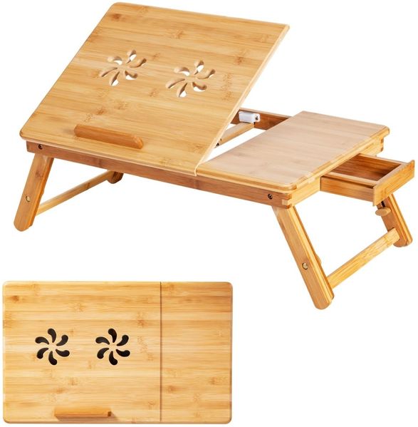 Bambus-Laptoptisch mit höhenverstellbaren Beinen und neigbarer wärmeableitender Oberseite Natur