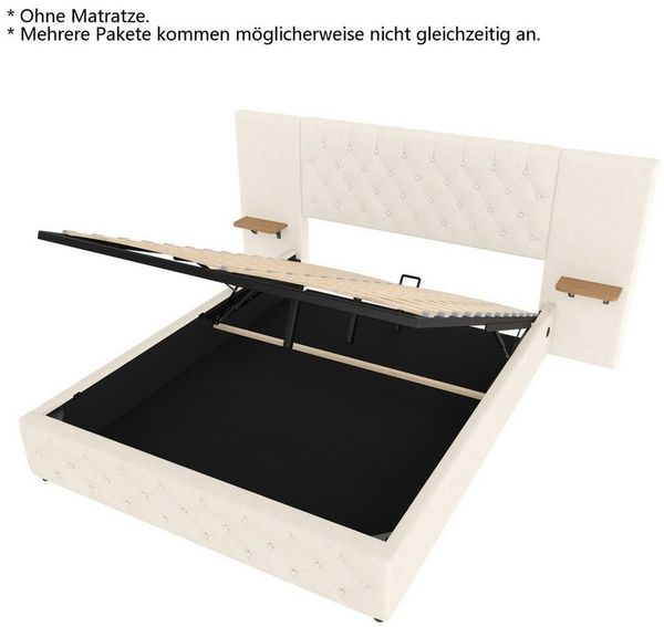 LVHOM Boxbett 140x200cm/160x200cm diamantgeprägtem Knopf Bettgestell, Samt, LED (langes Kopfteil, USB-Ladeanschlüssen, Bettkasten/hydraulischem Stauraum-System, freie Staubschutzhülle für Stauraum als Geschenk, für maximalen Komfort, Stil und praktisch...