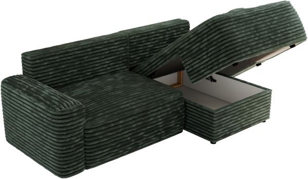 L-förmiges Ecksofa mit Armlehnen, Schlaffunktion und losen Kissen - BELLUNO - rechts - Grün Cord Bild 5