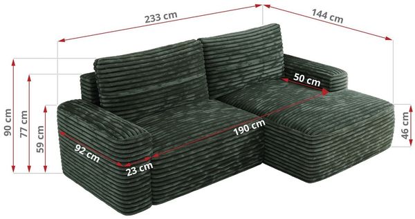 L-förmiges Ecksofa mit Armlehnen, Schlaffunktion und losen Kissen - BELLUNO - rechts - Grün Cord Bild 6