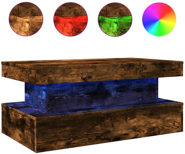 Couchtisch, Sofatisch mit LED-Leuchten Räuchereiche 90x50x40 cm