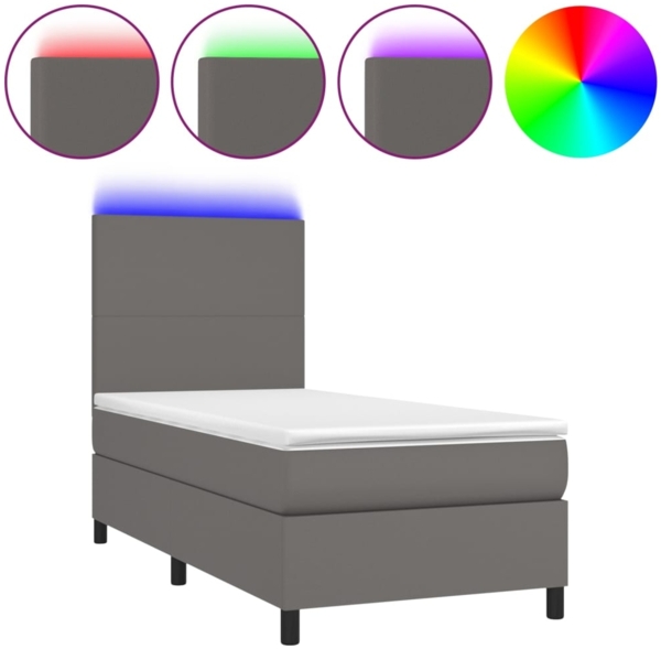 vidaXL Boxspringbett mit Matratze & LED Grau 90x200 cm Kunstleder 3135805