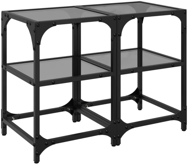 vidaXL Couchtische mit Glasplatte 2 Stk. Schwarz 30x30x45 cm Stahl 846001
