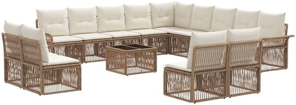 vidaXL Gartensofa-set 14 pcs Beige Poly-Rattan 3434997