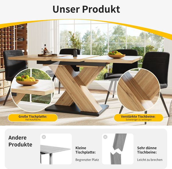 Esstisch MDF ausziehbar 119-158,5x80x75 cm, Holzoptik, für 6-8 Personen Bild 5