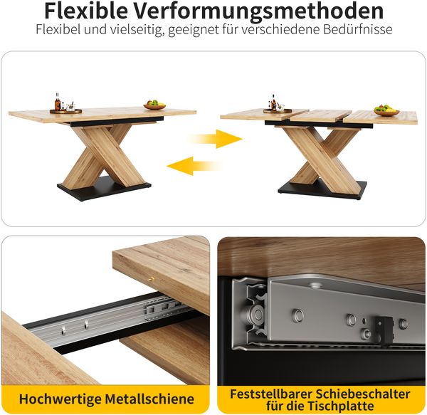 Esstisch MDF ausziehbar 119-158,5x80x75 cm, Holzoptik, für 6-8 Personen Bild 7
