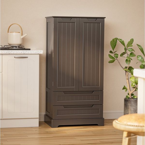 Bealife Sideboard hoher Küchenschrank mit 2 Schubladen und 2 Türen, Vorratschrank, Weiß