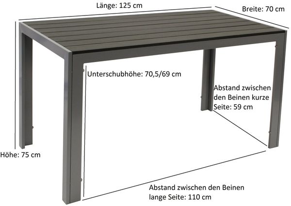 Tisch SORANO 125x70 cm, Alu + Kunstholz grau Bild 4
