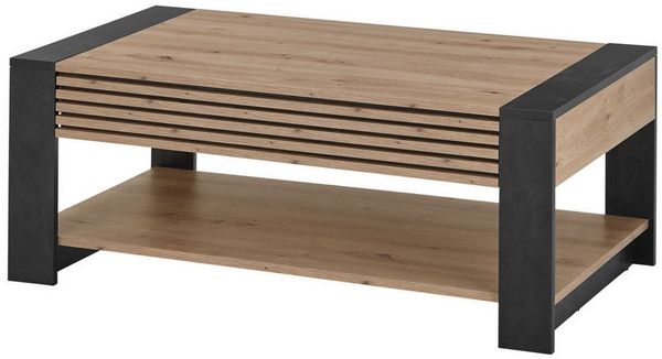 moebel-dich-auf Couchtisch LETIZIA (Artisan Eiche Dekor mit aufgesetzten Stäbchen, Absetzung schwarz Dekor, inkl. Schubkasten), MDF Front mit aufgesetzten Stäbchen