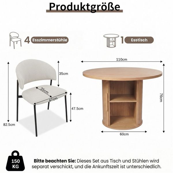 Jiexi Essgruppe Runde Essgruppe mit Stauraum, Moderner Esstisch mit 4 Stühlen Bild 3