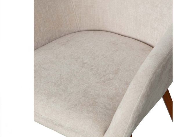 Esszimmerstuhl Base aus Samt, klassische Eleganz, sandfarben, gepolstert, Holzgestell Bild 4
