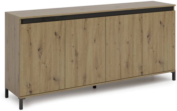 Dmora Kommode Basiano, Wohnzimmerbuffet, Wohnzimmer-Sideboard, Moderne Küchen-Speisekammer, Made in Italy, 184x90h40 cm, Glänzendes Weiß und Anthrazit