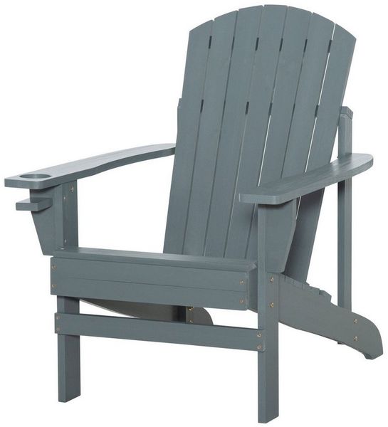 Outsunny Gartenstuhl Adirondack-Gartenstuhl mit Becherhalter (Balkonstuhl, 1 St), Massivholz Grau 72,5 x 97 x 93 cm