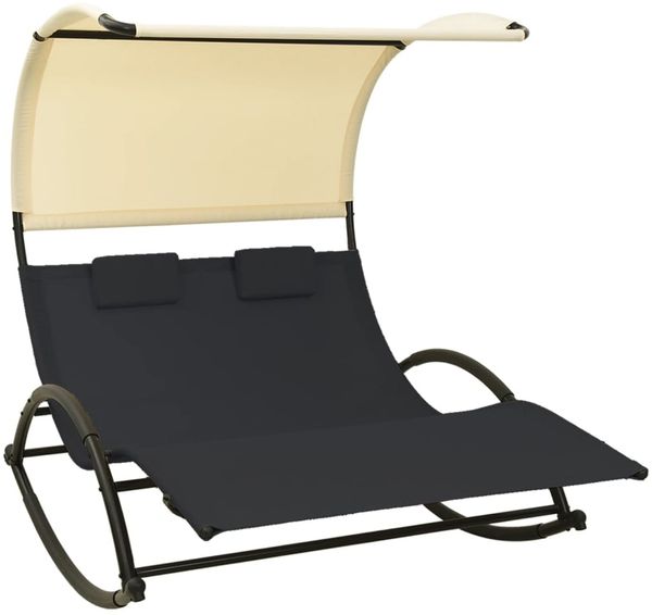 vidaXL Doppel-Sonnenliege mit Sonnendach Textilene Schwarz und Creme 310547