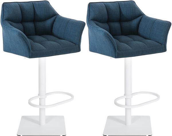 CLP 2er Set Barhocker Damaso Stoffbezug drehbar und höhenverstellbar bis 240 kg,blau weiß