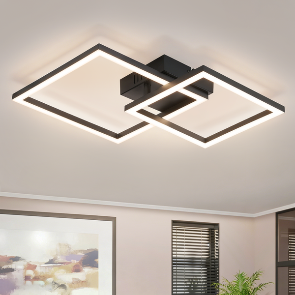 ZMH LED Deckenleuchte Küche 20W Schwarz 4000K Neutralweiß Modern Drehbar Quadratisch Für Schlafzimmer Büro Esszimmer Flur