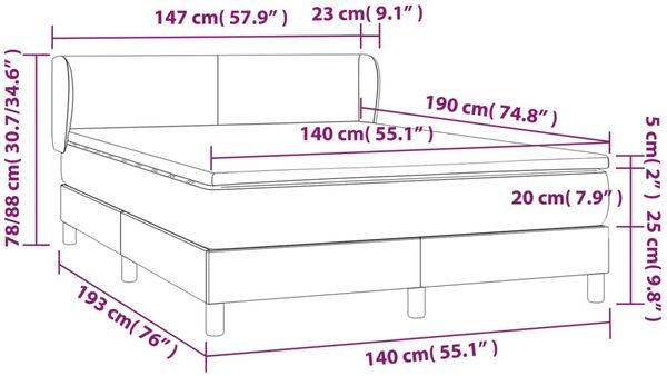 vidaXL Boxspringbett mit Matratze Dunkelblau 140x190 cm Samt 3127371 Bild 7