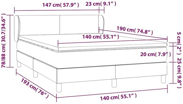 vidaXL Boxspringbett mit Matratze Dunkelblau 140x190 cm Samt 3127371 Bild 8